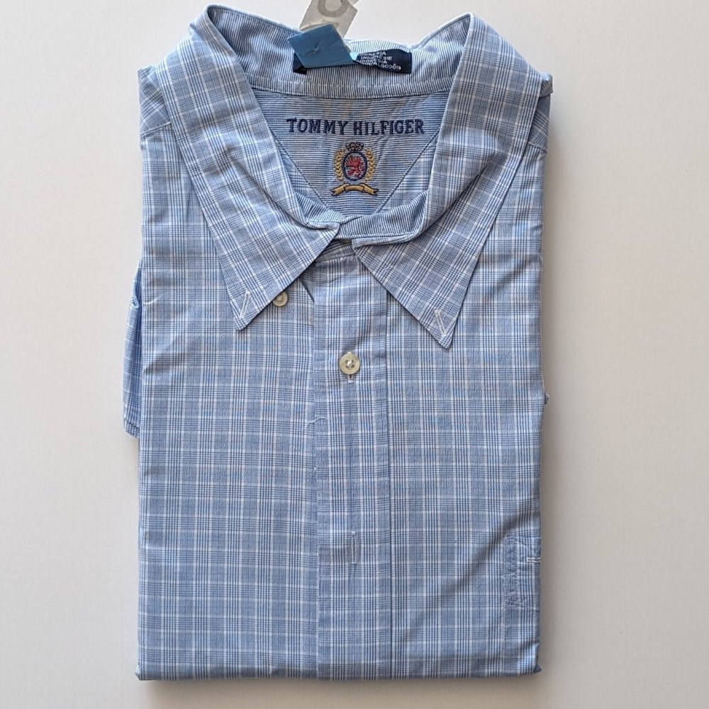 Tommy Hilfiger Blue Check Short Sleeve Men's Shirt XXL